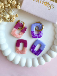 Pampilles ÉZIA framboise intense et effet quartz rose ou bleu lavande et effet quartz violet - boucles d’oreilles interchangeables