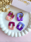 Pampilles ÉZIA framboise intense et effet quartz rose ou bleu lavande et effet quartz violet - boucles d’oreilles interchangeables