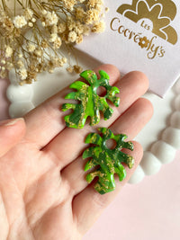 Pampilles SIA feuille de monstera effet marbré ou effet gouttelettes - boucles d’oreilles interchangeables