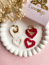 Pampilles ROSALIE COEUR blanc et jaune ou rouge et noir - boucles d’oreilles interchangeables