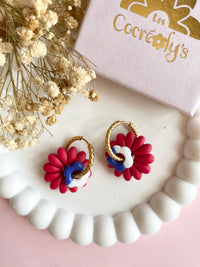 Pampilles APPOLINE rouge cerise + FLORETTE bleu blanc - boucles d’oreilles interchangeables