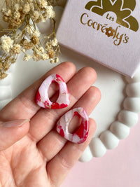 Pampilles AMBRE marbré rouge cerise, rose doux, translucide et pointe de doré - boucles d’oreilles interchangeables