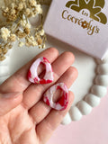 Pampilles AMBRE marbré rouge cerise, rose doux, translucide et pointe de doré - boucles d’oreilles interchangeables
