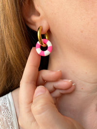 Pampilles MAËLLE petite bouée rose fluo ou orange fluo - boucles d’oreilles interchangeables