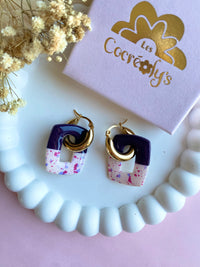 Pampilles ÉZIA prune et beige éclats framboise intense bleu lavande - boucles d’oreilles interchangeables