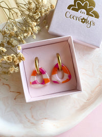 Pampilles AMBRE tacheté mandarine framboise nacré - boucles d’oreilles interchangeables