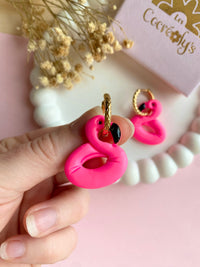 Pampilles MAËLLE bouée flamant rose - boucles d’oreilles interchangeables