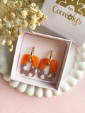 Pampilles ÉZIA couleurs orange, nude à pois beige - boucles d’oreilles interchangeables