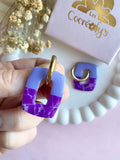 Pampilles ÉZIA framboise intense et effet quartz rose ou bleu lavande et effet quartz violet - boucles d’oreilles interchangeables