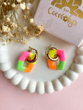 Pampilles ÉZIA couleurs rose orange jaune et vert fluo - boucles d’oreilles interchangeables
