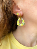 Pampilles AMBRE réversibles écru ou à rayures bleu roi et blanc avec motifs citrons - boucles d’oreilles interchangeables