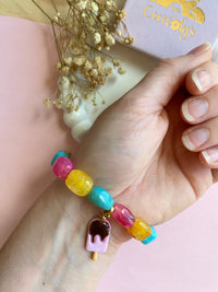 Bracelet SUZIE en perles acrylique rose jaune bleu - pour charm's interchangeables