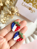 Pampilles fraise bleu blanc rouge SERENA à points blancs - boucles d’oreilles interchangeable