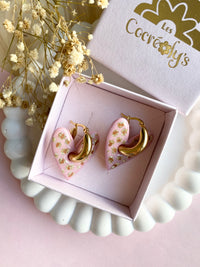 Pampilles ASTRID coeur rose poudré léopard pailleté - boucles d’oreilles interchangeables