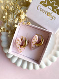 Pampilles ASTRID coeur rose poudré léopard pailleté - boucles d’oreilles interchangeables