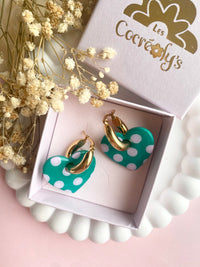 Pampilles INAYA réversibles vert émeraude avec motif à pois rose doux - boucles d’oreilles interchangeables