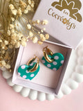Pampilles INAYA réversibles vert émeraude avec motif à pois rose doux - boucles d’oreilles interchangeables