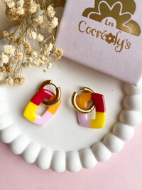 Pampilles ÉZIA couleurs jaune, jaune soleil, rouge cerise et rose doux - boucles d’oreilles interchangeables