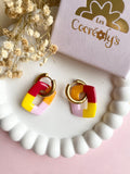 Pampilles ÉZIA couleurs jaune, jaune soleil, rouge cerise et rose doux - boucles d’oreilles interchangeables