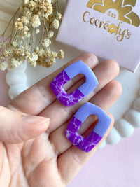 Pampilles ÉZIA framboise intense et effet quartz rose ou bleu lavande et effet quartz violet - boucles d’oreilles interchangeables