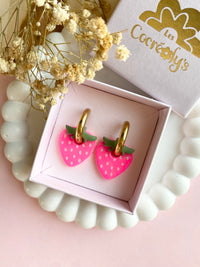 Pampilles fraise rose fluo SERENA - boucles d’oreilles interchangeable