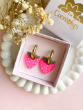 Pampilles fraise rose fluo SERENA - boucles d’oreilles interchangeable