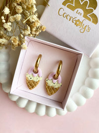 Pampilles SÉLIA petite glace vanille fraise - boucles d’oreilles interchangeables