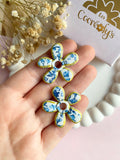 Pampilles NAÏA motifs fleuris bleu doré - boucles d’oreilles interchangeables