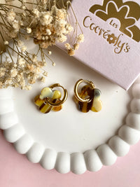 Pampilles FLORALIE marbré marron, jaune - boucles d’oreilles interchangeables