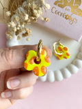 Pampilles FLORALIE réversibles motifs rondelles de fruits, jaune fluo ou bleu - boucles d’oreilles interchangeables