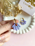 Pampilles JEANINE marbré couleurs lavande, lilas, blanc nacré réversibles - boucles d’oreilles interchangeables