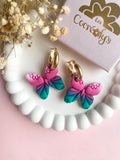 Pampilles MELLY, de jolis papillons dégradés framboise, émeraude, rose doux - boucles d’oreilles interchangeables