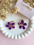 Pampilles NAÏA réversibles mauve, recto métallisé coeur pailleté et verso motifs à pois blancs - boucles d’oreilles interchangeables