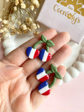 Pampilles cerise à rayures bleu blanc rouge SERENA - boucles d’oreilles interchangeables