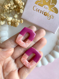 Pampilles ÉZIA framboise intense et effet quartz rose ou bleu lavande et effet quartz violet - boucles d’oreilles interchangeables