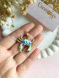 Charm's PACO petit crabe motifs fleuris bleu doré - charm's interchangeables