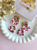 Pampilles AMBRE réversibles écru ou à rayures rose et blanc avec motifs cerises - boucles d’oreilles interchangeables