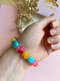 Bracelet SUZIE en perles acrylique rose jaune bleu - pour charm's interchangeables
