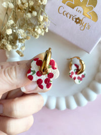 Pampilles FLORALIE réversibles écru cerises - boucles d’oreilles interchangeables