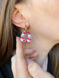Pampilles AMBRE réversibles écru ou à rayures rose et blanc avec motifs cerises - boucles d’oreilles interchangeables