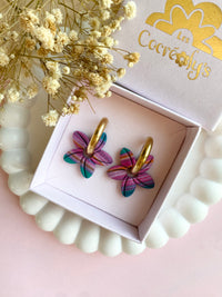 Pampilles TIARÉ réversibles couleurs émeraude, fushia et mauve - boucles d’oreilles interchangeables