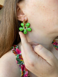 Pampilles NAÏA réversibles vert, recto métallisé coeur pailleté et verso motifs à pois blancs - boucles d’oreilles interchangeables