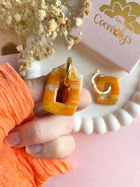 Pampilles ÉZIA marbré orangé, doré - boucles d’oreilles interchangeables