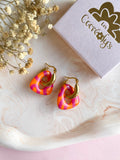 Pampilles AMBRE réversibles mandarine motifs couleur framboise - boucles d’oreilles interchangeables