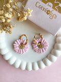 Pampilles LÉONIE rose et son coeur pailleté doré - boucles d’oreilles interchangeables