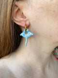 Pampilles SAONA raie bleu marbrée dorée à points blancs - boucles d’oreilles interchangeables