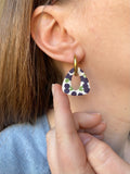 Pampilles AMBRE réversibles écru avec motifs cerises noires (couleur prune) - boucles d’oreilles interchangeables