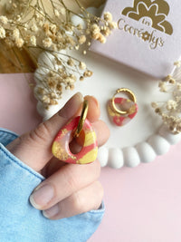 Pampilles AMBRE jaune citron, bois de rose ou marbré - boucles d’oreilles interchangeables