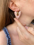 Pampilles ASTRID coeur rose poudré léopard pailleté - boucles d’oreilles interchangeables