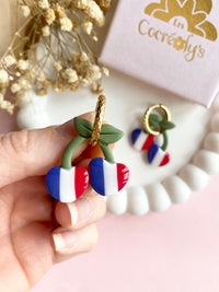 Pampilles cerise à rayures bleu blanc rouge SERENA - boucles d’oreilles interchangeables